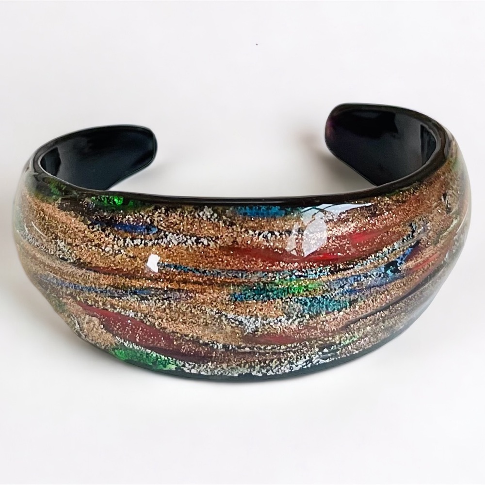 Multicolored Glittery Art Glass Cuff Bracelet